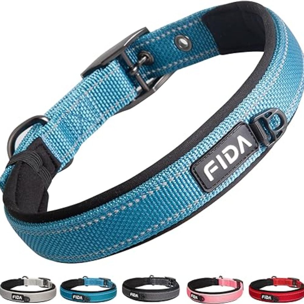 Large Fida Heavy Duty Dog Collar Adjustable Reflective Nylon metal belt buckle